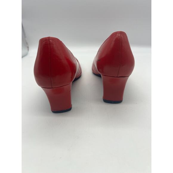 Vintage Leslie Fay Red Square Toe Slip On Leather Kitten Heel Shoes 8M - Picture 8 of 9